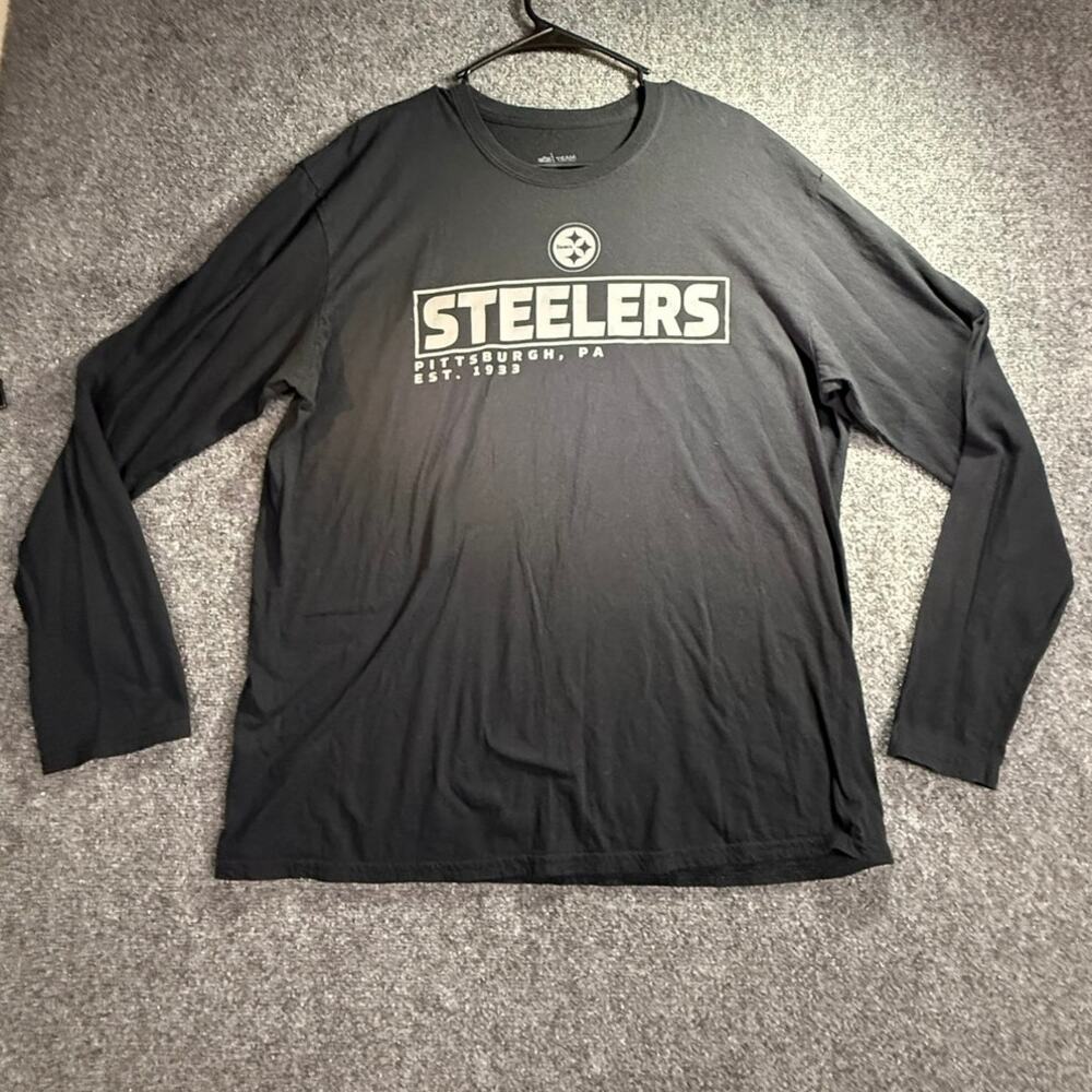 NFL Team Apparel Pittsburgh Steelers Mens Black Long Sleeve Graphic Shirt XL